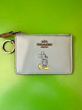 CoachxDisney Card Case in Light Blue with Mickey Mouse